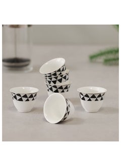 Buy Geometric 6 Piece New Bone China Cawa Cup Set 80Ml Serve 6 23X11X6.9 Cm Black in UAE