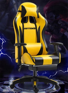 Buy Gaming Chair Adjustable Computer Chair PC Office PU Leather High Back Waist Support Lifting Armrest Headrest Yellow Black in UAE