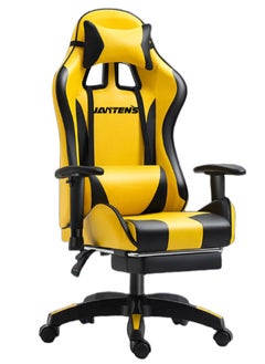 اشتري Gaming Chair Adjustable Computer Chair PC Office PU Leather High Back Waist Support Lifting Armrest Headrest Yellow Black في السعودية