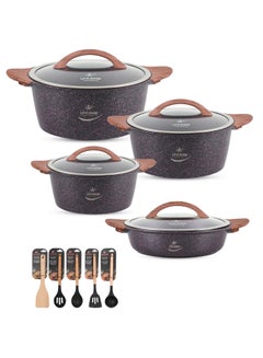 اشتري Non Stick Cookware Sets - 13Pcs Granite Cookware Set Kitchen Pots and Pans Set Includes 24/28/32cm Stock Pots and 28cm Low Pot - Healthy 100% PFOA Free - Oven & Dishwasher Safe في الامارات