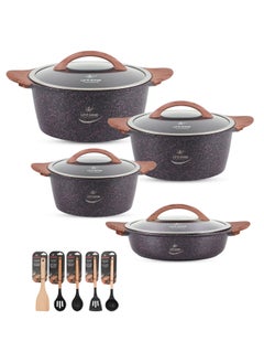 Buy Non Stick Cookware Sets - 13Pcs Granite Cookware Set Kitchen Pots and Pans Set Includes 24/28/32cm Stock Pots and 28cm Low Pot - Healthy 100% PFOA Free - Oven & Dishwasher Safe in UAE