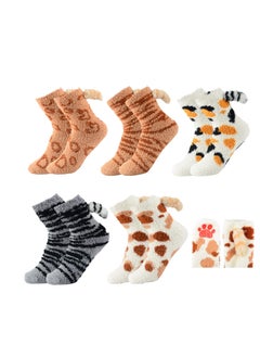 اشتري 5 Pairs Women's Fuzzy Socks Winter Warm Fluffy Soft Slipper Home Sleeping Cute Animal Women's Cozy Fluffy Socks Fuzzy Plush في الامارات