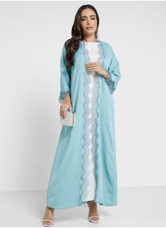 Buy Scallop Lace Trim Abaya With Inner & Sheila in UAE