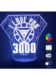 اشتري I Love You 3000 3D Nightlight Fathers Day Gift for Dad  Superhero Arc Reactor 3D Optical Illusion Smart 7/16 Colors Multicolor Night Light Birthday Decoration Gift for Kids Men Women في الامارات