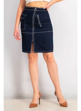 اشتري Women Solid Vermicelli Denim Skirt, Navy Blue في السعودية