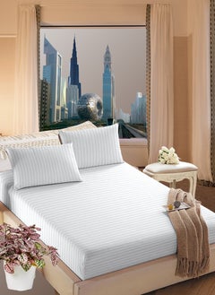 Buy White Striped Cotton Bed Sheet Sets 3 Piece Set Deep Pocket 120x200+15cm in UAE