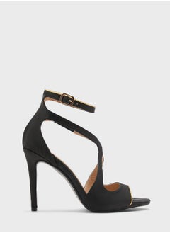 Buy V Detail Metallic Trim Ankle Strap Sandal in UAE