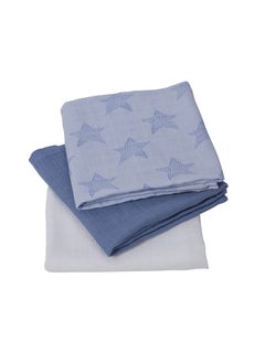 اشتري 3 Piece Muslin Cloth Set Super Soft Bamboo And Cotton Blue في الامارات