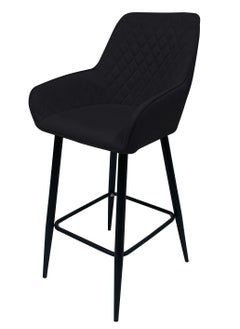 Buy Maple Home Nordic Arm High Bar Stools Chair Velvet upholstered wide Leisure Backrest Black Metal Frame Counter Kitchen Cafe  Restaurant Pub Living Dining Room Furniture in UAE