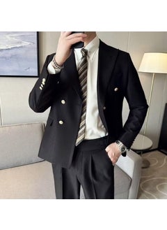 اشتري Korean Slim Fit Stylish Checkered Suit JacketBlack Black في السعودية