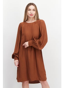 Buy Women Plain Casual Midi Dress, Brown in UAE