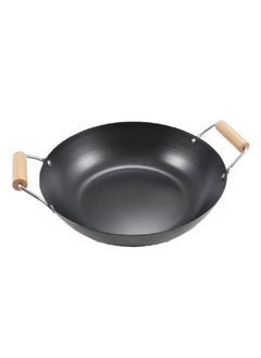 Buy Double Handle Wok with Wooden Handle Black and Beige 12 Inch 31812-HE in Saudi Arabia