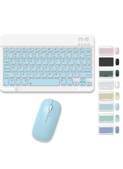 اشتري Set of Rechargeable Bluetooth Keyboard and Mouse - Portable Wireless Mouse/Keyboard Set - Android/iOS/Windows - Smart Phone/Tablet/PC - iPhone iPad Pro Air Mini, iPad OS/iOS (BLUE) في الامارات