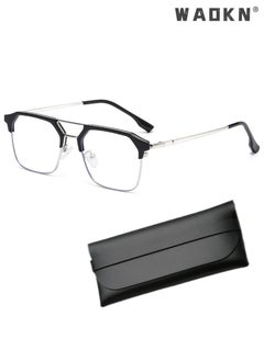 اشتري Blue Light Blocking Glasses Blue Light Filter Computer Reading Gaming TV Phones Browline Frame Eyeglasses Fashion Anti Eyestrain Headache Eyewear for Women Men Black Silver في السعودية