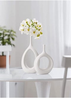 Buy 2 Pcs Creative Dried Flowers Ornament White Ceramic Vase Decoration For Home Living Room in Saudi Arabia