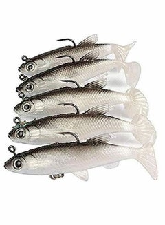 اشتري Fishing Lure Set, 5Pcs 8cm Soft Bait Head Sea Fish Lures Tackle Sharp Treble Hook T Tail Artificial في السعودية