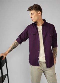 اشتري Regular Fit Purple Cotton Shirt – Stylish and Comfortable في الامارات