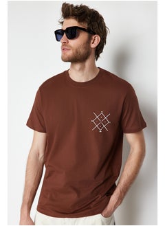 Buy Brown Regular/Regular Fit Logo Printed 100% Cotton Short Sleeve T-Shirt TMNSS20TS0984 in Egypt