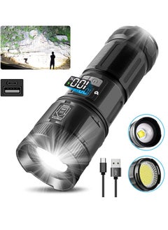 Buy Flashlights High Lumens Rechargeable, 12000 Lumens Super Bright Led Flashlight with COB Work Light, Powerful Flash Light, High Powered Handheld Tactical Flashlights for Emergencies Camping Hiking Gift in Saudi Arabia