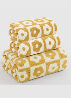 Buy 3 Pcs Bath Towel Set, Yellow Checkered Floral Towels, Quick Drying Towel Set, Gifts for Women Girls, 1* Bath Towel, 2* Face Towel in Saudi Arabia