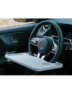 Buy 2 in 1 Car Steering Wheel Tray / Back Seat Headrest Tray for Eating Food Drink and Writing Laptop Work Gray Car Desk Table in Saudi Arabia