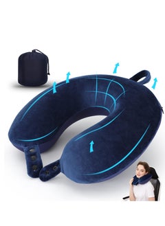 Buy Memory Foam Travel U Shape Neck Pillow for Head Support Soft Adjustable Pillow for Plane, Car  Home Recliner Blue 30x30x8cm in Saudi Arabia