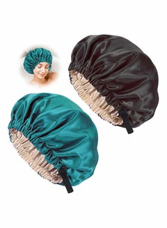 Buy 2PCS Satin Sleep Cap Double-Sided Adjustable Sleep Bonnet Silk Bonnet Cap or Sleep Adjustable With Elastic Band Silky Double Layer Waterproof Satin Hair Cap Sleep Satin Bonnet for Women Girls in UAE