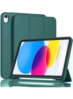 Buy Protective iPad 10th Gen 10.9 Case 2022, Slim Stand Smart Cover With Pencil Holder And Trifold Stand -Dark Green in UAE