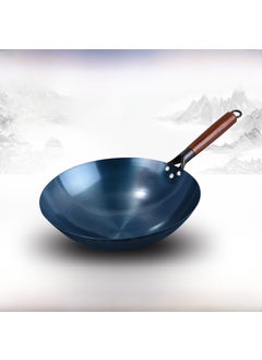 Buy Traditional Iron Wok Non-Stick Uncoated 36cm [round bottom without ears] 1.35 thick wooden handle iron pot [manual boiling pot]] in UAE