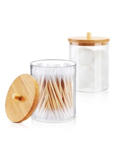 اشتري Premium Cotton Swab and Q Tip Storage - Dispenser Jars with Bamboo Lids Round Storage Organizer في الامارات