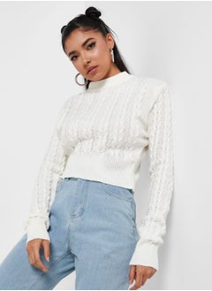 Buy Chunky Cable Knit Cropped Sweater in Saudi Arabia