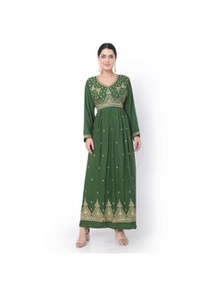 Buy LONG EMBROIDERED VISCOSE SOLID GREEN COLOUR ARABIC JALABIYA DRESS in UAE