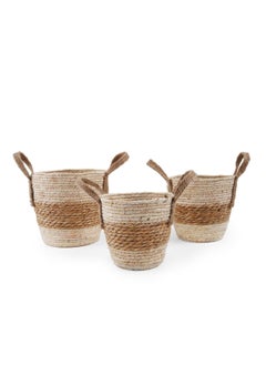 Buy 3 - pieces Ricka Decorative Basket with Handle Set - Natural in UAE