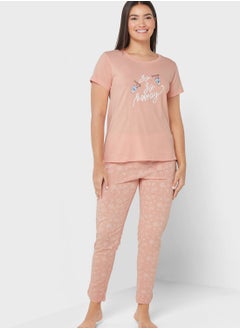 Buy Printed T-Shirt And Pyjama Set in UAE