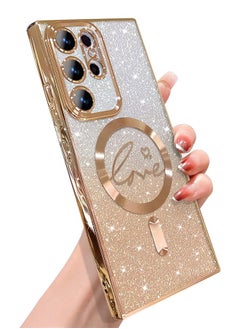 Buy For Samsung Galaxy S23 Ultra Case Magnetic,for Women Girl Soft Cute Luxury Love Heart Plating Bling Gradient Glitter Phone Case Compatible with MagSafe Clear Shockproof Back Cover 6.8”(Gold) in UAE