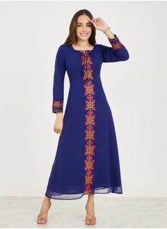 Buy Embroidered Round Neck A-Line Maxi Dress in Saudi Arabia