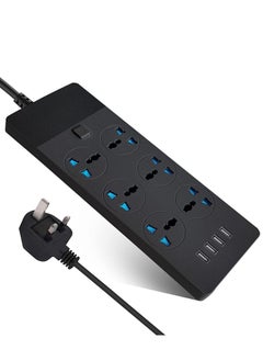 اشتري 2M Power Strip Extension Cord with 6 Universal Sockets and 4 USB Ports for Charging (Black) في السعودية