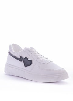 Buy Heart-drawing Flat Leather Sneakers - White Black KO-46 in Egypt