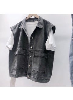 اشتري Japanese Cityboy Denim Vest Men Casual Sleeveless Jacketblack gray black gray في السعودية