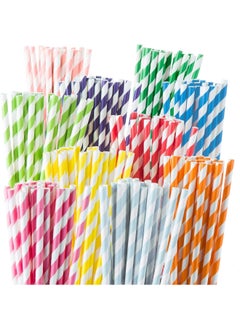 اشتري 100 Biodegradable Paper Straws - Rainbow Stripes - Eco-Friendly & Durable في الامارات