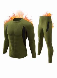 Buy Men's Thermal Underwear Sets Top & Long Johns Fleece Sweat Quick Drying Thermo Base Layer - Army Green in UAE