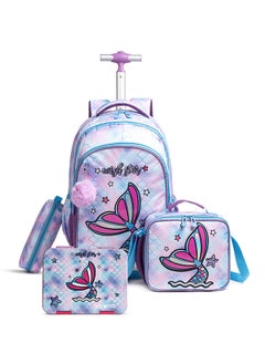 Buy 18 Inch Set Of 4 Trolley School Bag With Bento Lunch Box, Lunch Bag And Pencil Case - Mermaid Purple in UAE