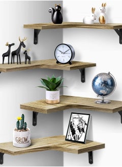 Buy Set of 4 Floating Corner Shelves - Wall Mounted Wood Shelves for Home Decor in Bedroom, Living Room, Bathroom, Kitchen, Office in UAE