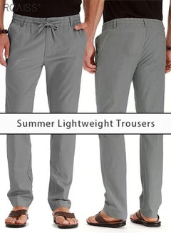 اشتري Men'S Casual Solid Color Pants Loose Drawstring Waist Elastic Design Cotton Versatile Trousers في الامارات