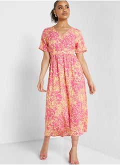 Buy Floral Printed Button Detail Dress in Saudi Arabia