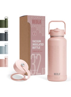 Buy 950ml Water Bottle 18/8 Stainless Steel 304 Double Wall Insulated Thermos Bottle with Straw Lid and wide mouth, 2 lids included, Hot Cold Liquids Sports Bottle bella, 32oz (Blush Pink) in UAE