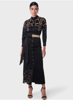 Buy Cane Belted Laser Cut Shirt Dress in UAE