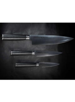 Buy Samura MO-V Set of 3 Kitchen Knives | Gift Box | G-10 Handle with Stainless Steel Bolster | Single-Layer Molybdenum-Vanadium Steel | Precision Cutting | Corrosion Resistant in UAE