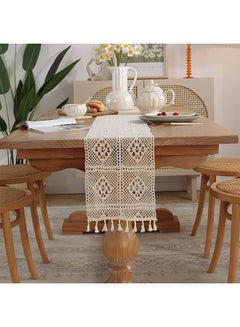 Buy Crochet Retro Lace Table Runner, Boho Hand Woven Cotton Table Runner, Home Kitchen Wedding Dining Table Decor (22*240cm) in Saudi Arabia