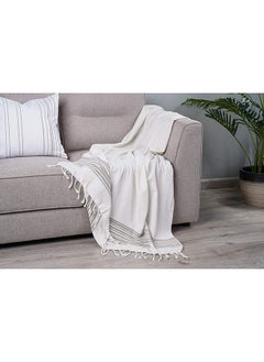 Buy Jasper Stripe Fringed Throw 130x170Cm Grey/White in UAE